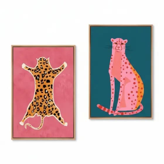 Quadros decorativos Modern Cheetah Cats Animais, Boho Art, Preppy Safari Woodland (2 peças)