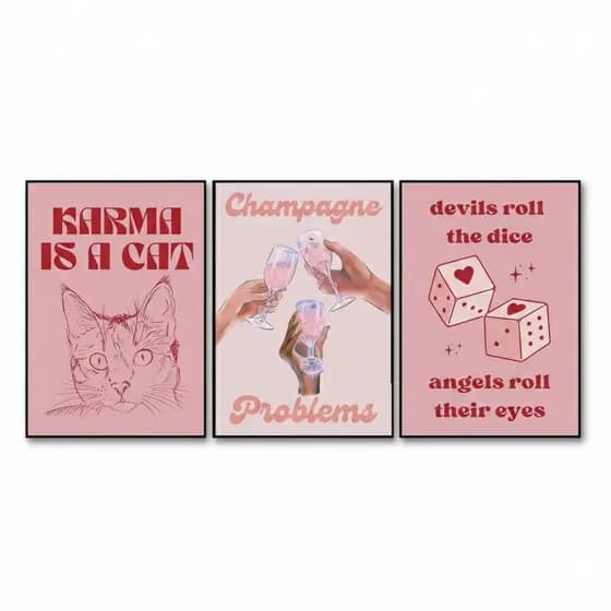 Quadro decorativo Pink vibe (3 peças)