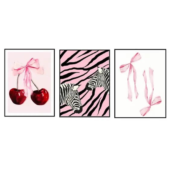 Quadros decorativos Aquarela rosa preppy Girl room da moda (3 peças)