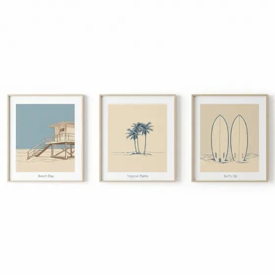 Quadros decorativos  Beach Surf Island (3 peças)