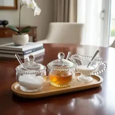 Kit 3 Peças Molheira Meleira Açucareiro Pearl Cristal Wolff