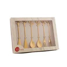 kIT 6 Talheres Colheres Leaves Folhas Aço Inox Wolff Dourado Colher Garfo e Espátulas