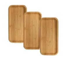 Kit 3 Bandejas Petisqueiras de Bambu Hire 28cm P/ Petiscos Frutas Salgados