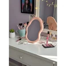 Espelho ondulado pequeno de mesa ou pendurar orgânico vidro de verdade decoração salão bancada lindo