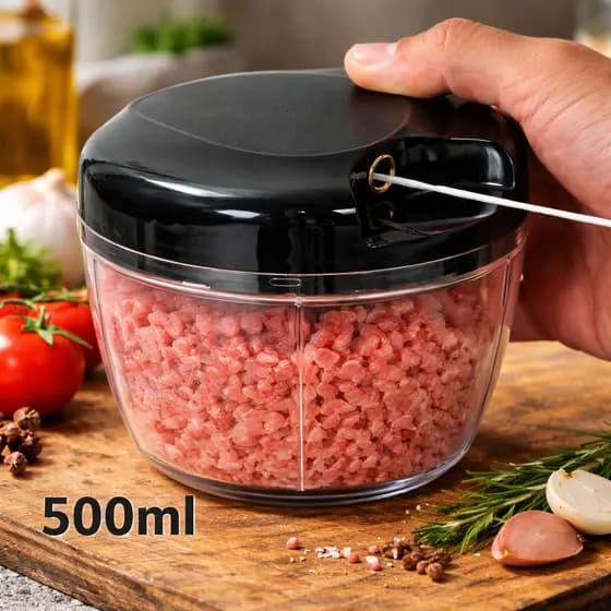 Processador de Alimentos Manual 500ml com Lâminas de Aço Inoxidável Original