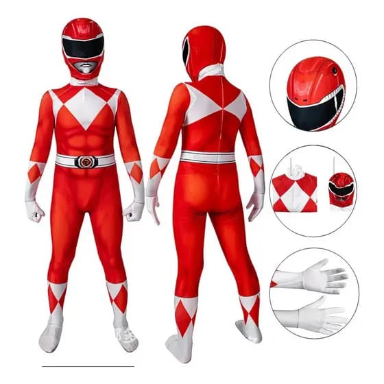 Fantasia Infantil Power Rangers Vemelho Traje Crianças