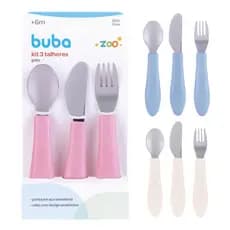 Kit Talheres Infantil Colher Faca e Garfo Buba Menino e Menina