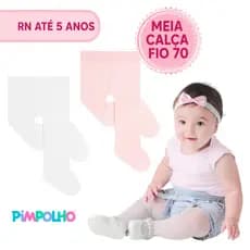 Meia Calça Infantil Bebê Fio 70 Rosa Branca RN até 5 anos Pimpolho