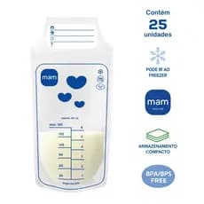 Kit 25 Sacos Para Armazenar Leite Materno 180ml MAM Original BPA Free Bebê Freezer Congelado