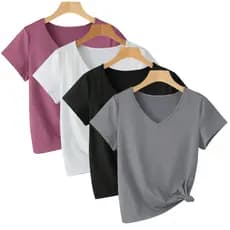 Kit 4 Blusinha Baby Look Gola V Algodão Decote V