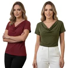 Kit 2 Blusas Feminina Casual Gola Boba Caimento Elegante Verão