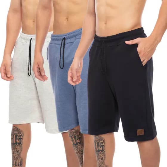 Kit 2 Bermudas de Moletom Masculina Academia Casual Treino