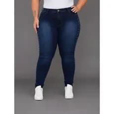 Calça Jeans Plus size feminina Escura Desfiado Mod 720 Plus