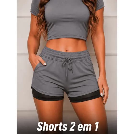 Shorts Compressão 2 Em 1 Feminino Dry Fit Short Fitness Bolso Interno Academia Treino Corrida