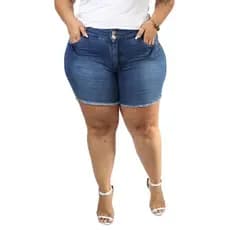 Shorts Jeans Plus Size Feminino Hot Pants Cintura Alta Com Lycra
