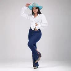 Calça Jeans Feminina Flare Imperios Modas Estilo Country Bordado