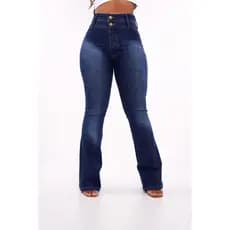 Calça Jeans Feminina Flare Elastano Cintura Alta Cós Duplo