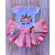 Body Bebê  temático Unicornio Fantasia Mesversario Unicornio Luxo