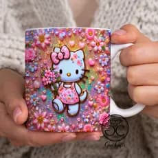 Caneca Xícara Hello Kitty Brilhante Floral Presente Porcelana 325ml