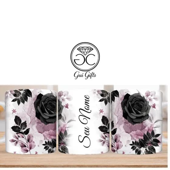 Caneca Xícara Personalizada com Seu Nome Letra Floral Presente Criativo Porcelana 325ml