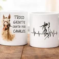 Caneca Xicara Cavalo Troco Gente Chata Por Cavalos Presente Criativo Amante Equestre Country Porcelana 325ml