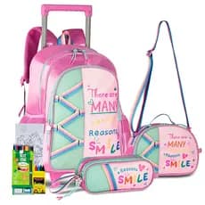 Kit Mochila Estojo e Lancheira Térmica Volta As Aulas Linha Florida 2025 Clio Style Meninas