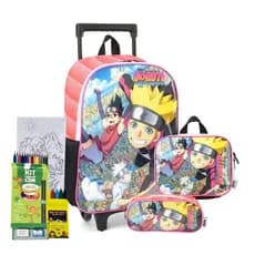 Kit Mochila Rodinhas Estojo Lancheira Boruto Next Generation Naruto Shippuden Ninja Shinobi Anime