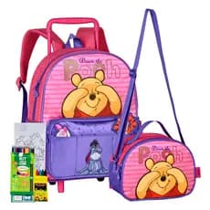Kit Mochila Lancheira Kids Ursinho Pooh Coleção 2026 Infantil Meninas Fofa Escolar Rodinhas