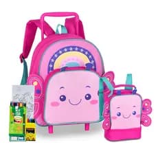 Kit Mochila Infantil Clio Pets Carrinho Lancheira Térmica Alça Costas Maternal Detalhes 3D