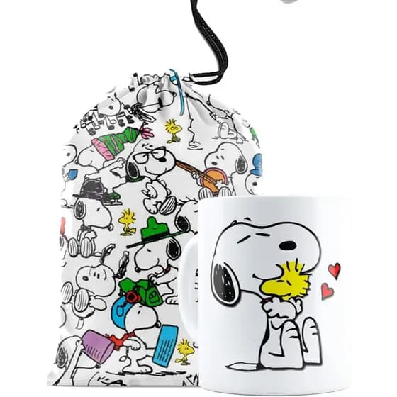 Caneca Branca Snoopy Mais saquinho de Presente personalizado