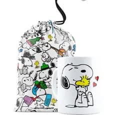 Caneca Branca Snoopy Mais saquinho de Presente personalizado