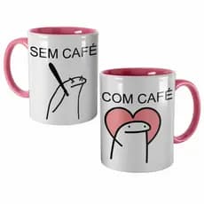Caneca Rosa Meme Flock Com Café Sem Café
