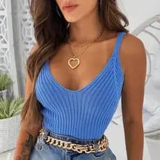 Blusa Regata Alça Tricot Verão Tendência Moda Blogueira Blusa Regatinha Trico Cropped
