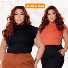 kit 2 Blusas Feminina Muscle tee Plus Size Ribana Canelada Gola Redonda Básica Social Elegante