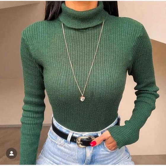 Blusa Feminina Cacharrel Tricô Básica Suéter Gola Alta Manga Longa Tricot Varias Cores Inverno Frio