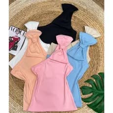 Blusa Feminina Nula Manga Com Laço Candy Collor Primavera Verão Canelada Mula Manca