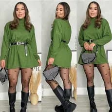 Vestido Feminino Manga Longa Gola Alta Lanzinha Lã Poncho Max Mini Vest Blusão Moda Blogueira Gringa Evangélica