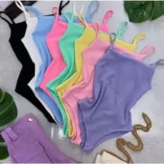 Body Feminino Decote Reto Alcinha com Forro Tecido Suplex Premium Bory Alça Fina Candy Colors