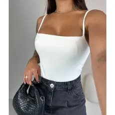 Body Feminino Decote Reto Alcinha Suplex Premium Basico Elegante Bory Alça Fina Collant