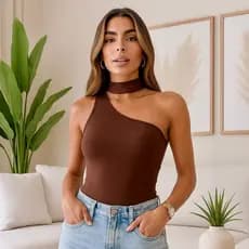 Blusa Feminina Nula Manga Gola Colar Choker Suplex Premium Elegante Básica Mula Manca