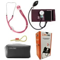 Kit Material Enfermagem Aparelho De Pressão Esfigmomanômetro + Estetoscópio Rappaport Duplo - P A MED + Garrote Látex