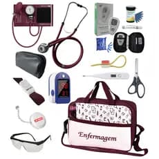 Kit Material de Enfermagem Estágio Aparelho de Pressão + Estetoscópio Duplo com Oximetro -VINHO ROSA PRETO LILÁS