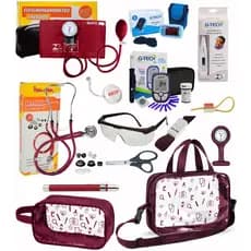 Kit Material de Enfermagem Aparelho Pressão com Estetoscópio Rappaport Duplo Premium + Oximetro + Nécessaire e Bolsa