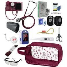 Super Kit Enfermagem Aparelho de Pressão + Estetoscópio  Completo + Oximetro + Nécessaire Vinho Preto Pink Lilás