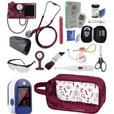 Kit TOP Material Enfermagem: Estetoscópio, Oxímetro, Termômetro, Medidor de Glicose e Acessórios Exclusivos + Nécessaire