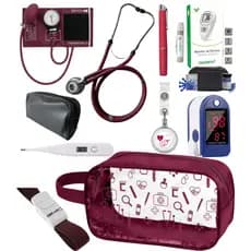 Kit Acadêmico Material de Enfermagem Esfigmomanometro  e Estetoscópio Duplo  + Oximetro + Kit de glicose com tiras