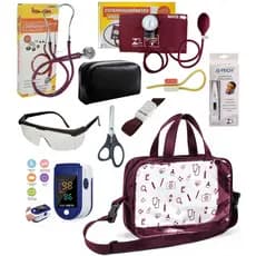 Kit Material de Enfermagem com Oximetro e Bolsa Estágio - VINHO ROSA PRETO AZUL GRAFITE VERDE