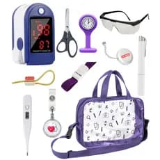 Kit Material De Enfermagem Para Aula Prática + Oximetro + Bolsa Enfermagem Vinho Preto Roxo Pink