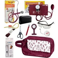 Kit Material de Enfermagem Aparelho Pressão com Estetoscópio Duplo Rappaport  Completo Cor + Necessaire