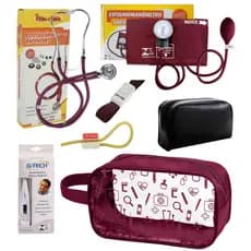 Kit Material de Enfermagem Aparelho Pressão com Estetoscópio Rappaport Duplo  + Termômetro + Nécessaire